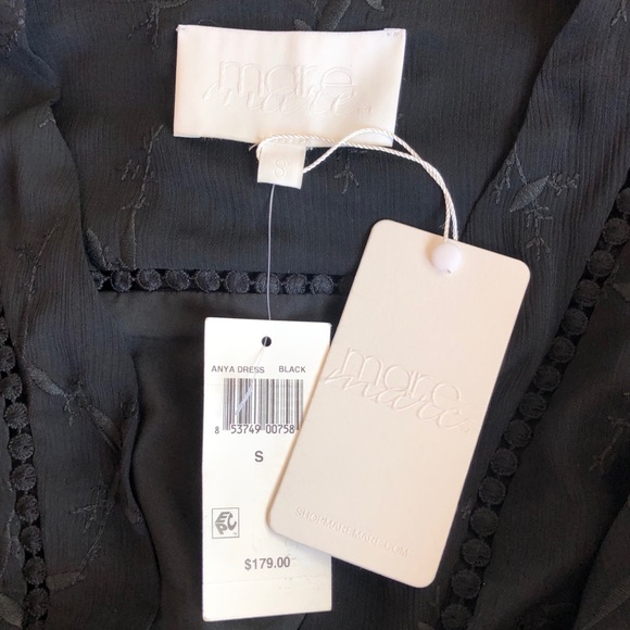 NWT $179~MARE MARE ANTHROPOLOGIE~Black Embroidered “ANYA” V-Neck Ruffle Dress~S - Picture 3 of 16